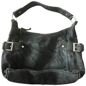 Audrey Brooke 100% leather suede black shoulder bag silver buckles zip closure